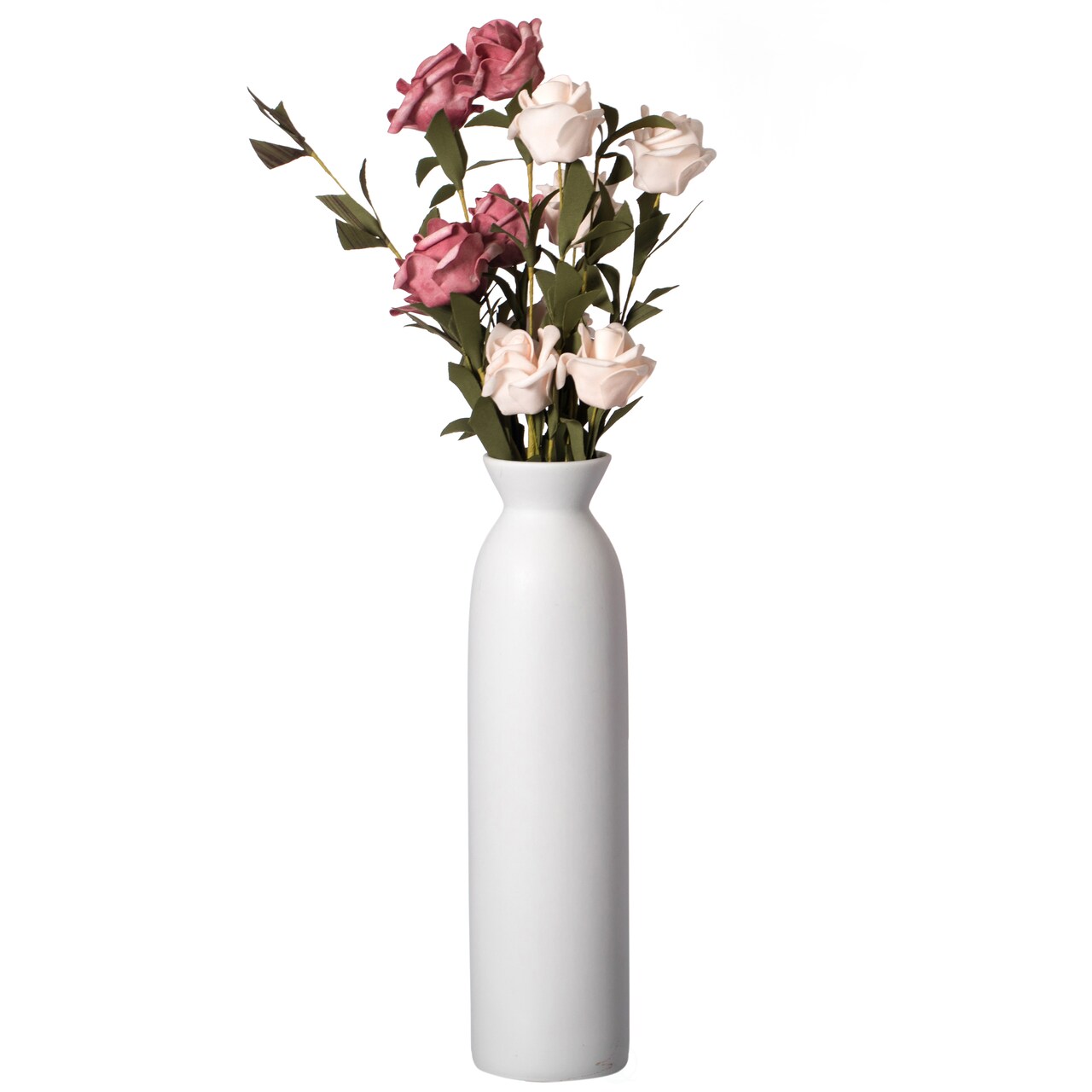 Uniquewise White Ceramic Table Flower Vase for Farmhouse and Home Decor - Ideal for Bohemian Modern Minimalist and Rustic Room Styling - Perfect for Pampas Grass, Fresh Flowers and Stems